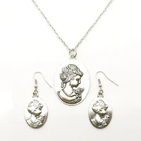fashion vintage beauty head goddess pendant necklace charm choker earrings set women gift sorority souvenir angel wings