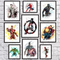 marvel black panther iron man watercolor canvas poster avengers superhero spiderman print painting wall art room home decoration