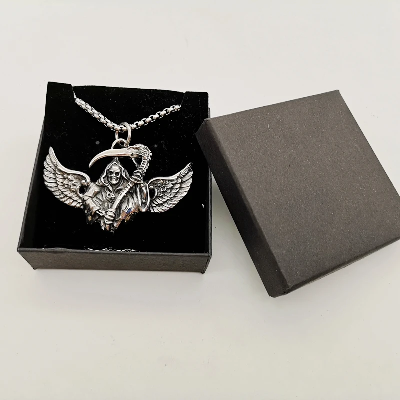 Новинка винтажное серебряное ожерелье со жнецом и крыльями из нержавеющей стали