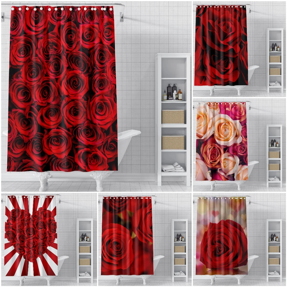 

Red Rose Shower Curtain Flower Bathroom Curtain waterproof fabric shower curtain for Bathroom Home Decor