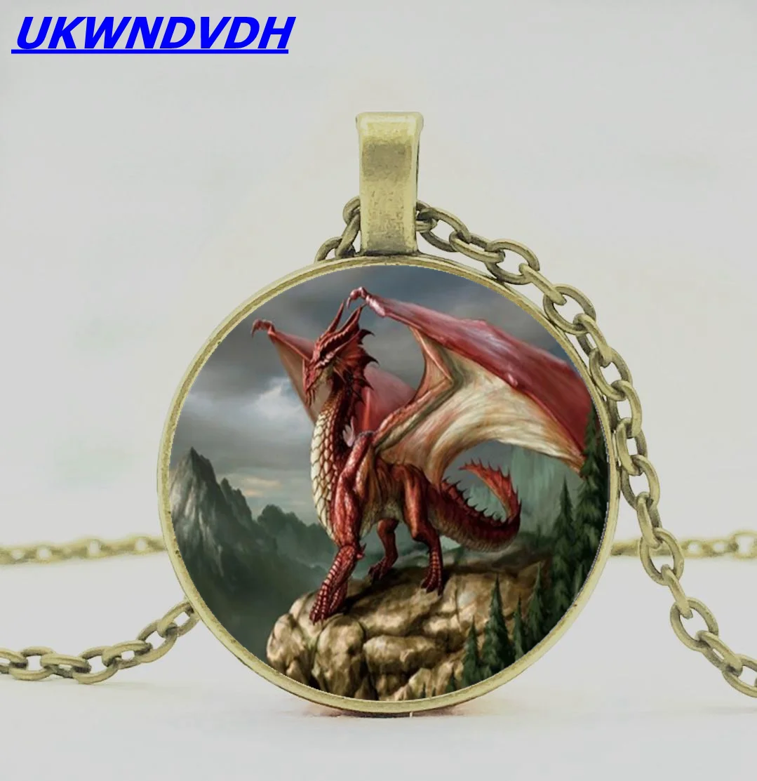 

Western Dragon Wings Red Dragon Pendant Necklace Fashion Bobble Glass Classic Hair Chain