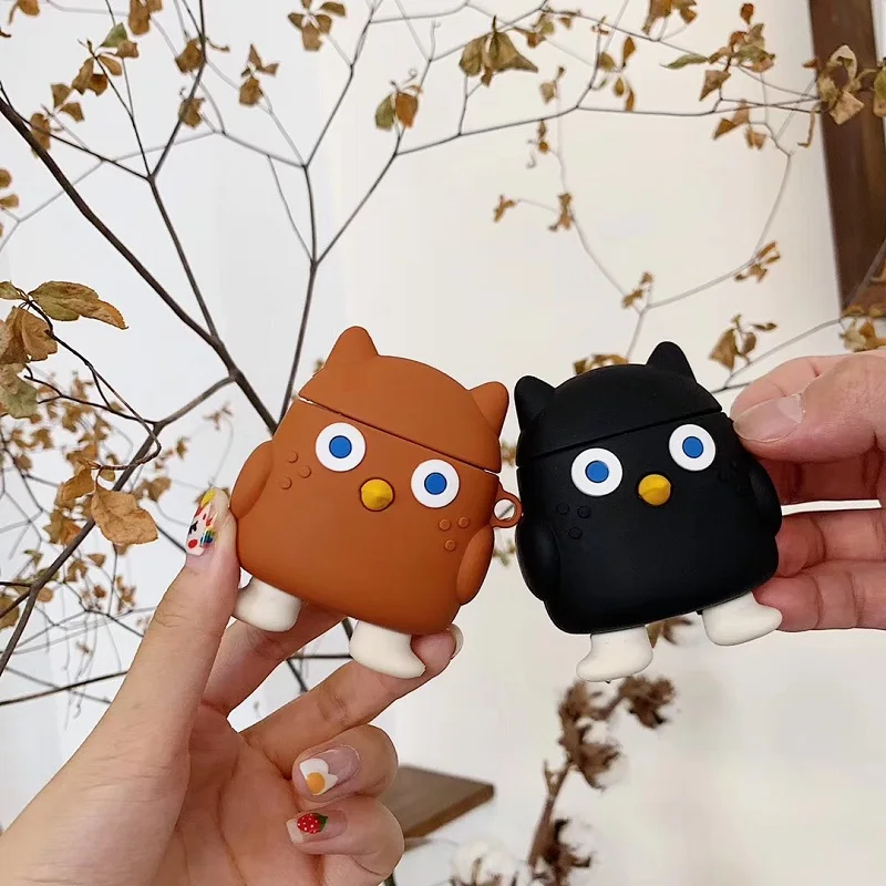 3D силиконовый тупой Симпатичные Сова черный/коричневый Цвет Airpods зарядным