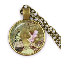 new chain handcraft vintage frog fairy pendant necklace glass cabochon women fashion charm jewelry colares e correntes feminino