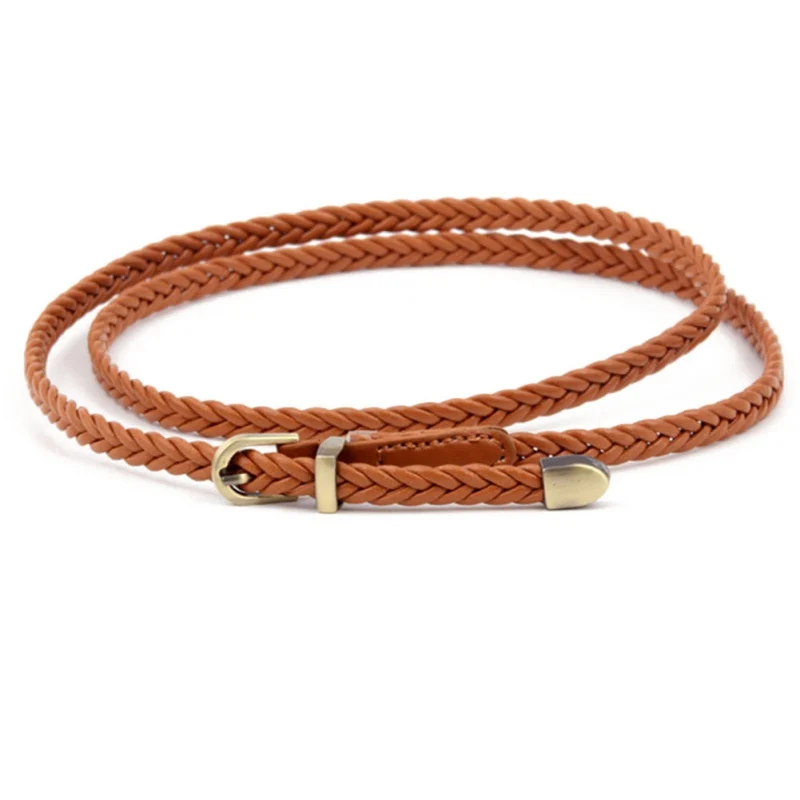 

Fashion Thin PU Leather Strap Waistbands Woven Pin Buckle Belt Jeans Belt PU Belt Dress Fine Belt