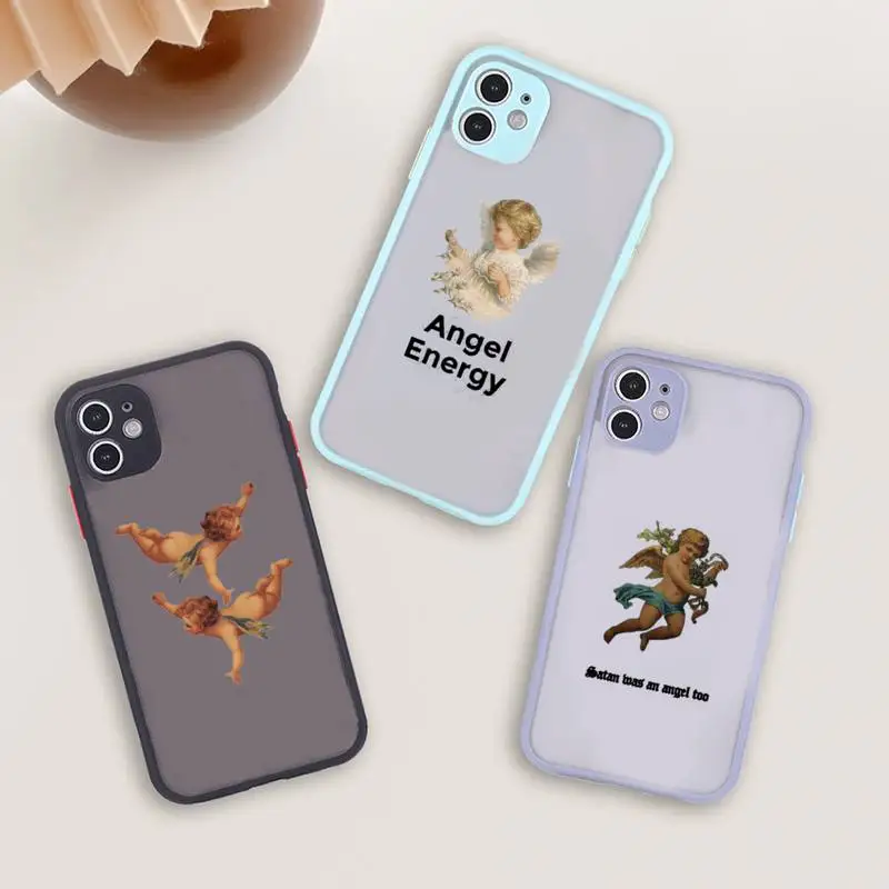 

angel Phone Case For iPhone 12 11 Mini Pro XR XS Max 7 8 Plus X Matte transparent blue Back Cover