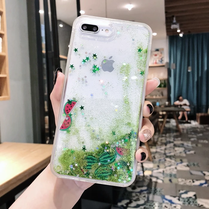 Динамичный жидкий песок фрукты Capinha для iPhone X 10 8 Plus 7 Жесткий пластиковый Чехол 6 6s