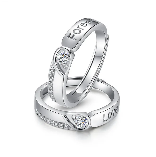 

Classic Silver Plated Lover's Ring "Forever Love" You Couple Ring Banquet Propose Ring Heart Zircon Ring Men Women Jewelry Gift