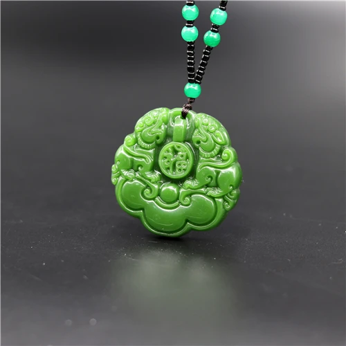 Натуральный зеленый китайский нефритовый кулон Pixiu ожерелье с тигром
