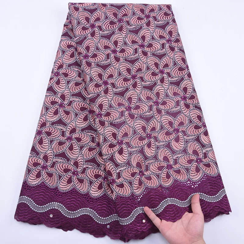 Темно-синий с фиолетовой вышивкой Таро 100% хлопок африканская кружевная ткань 2020
