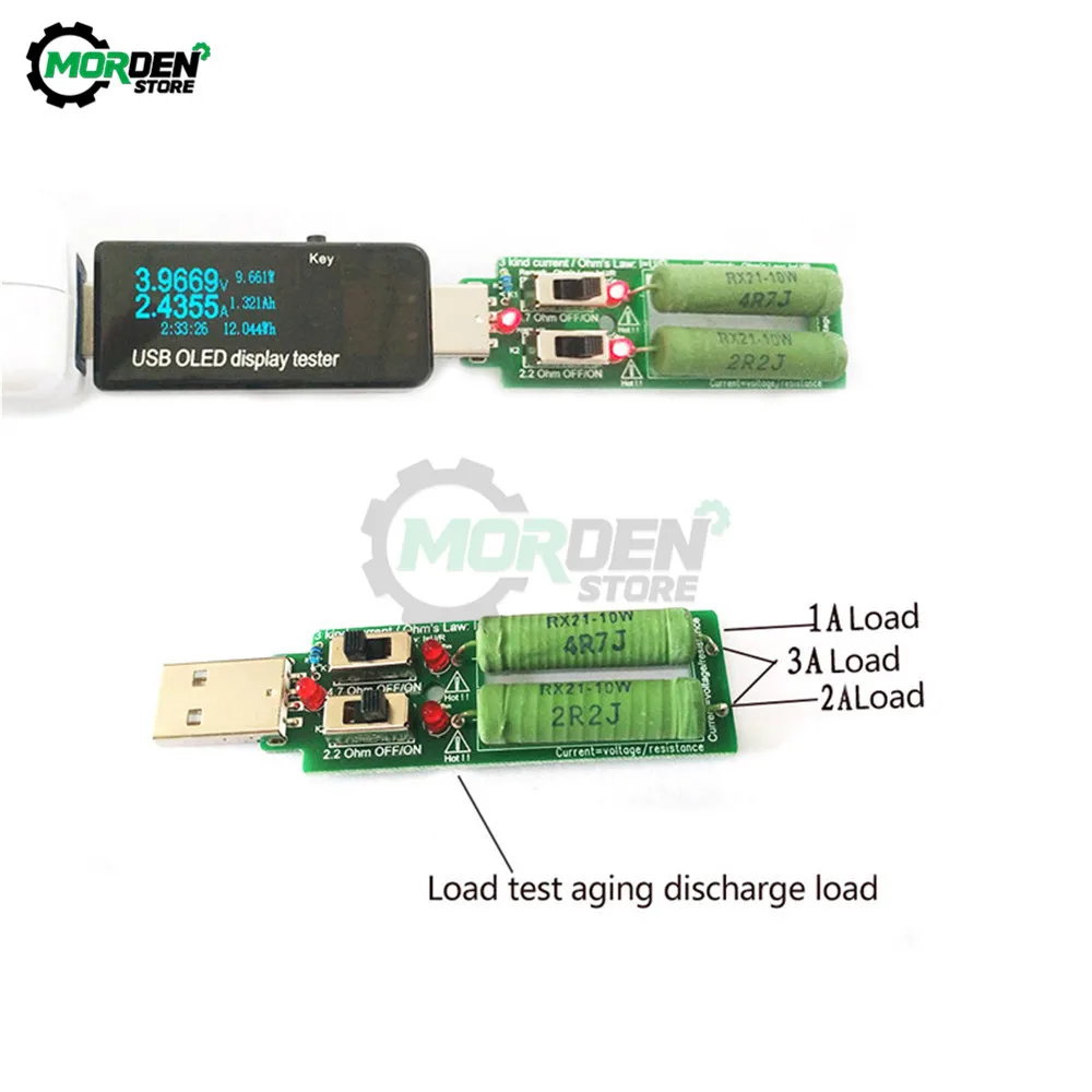 2x10 Вт USB резистор DC электронная нагрузка с переключателем регулируемый ток 5 в 2 а