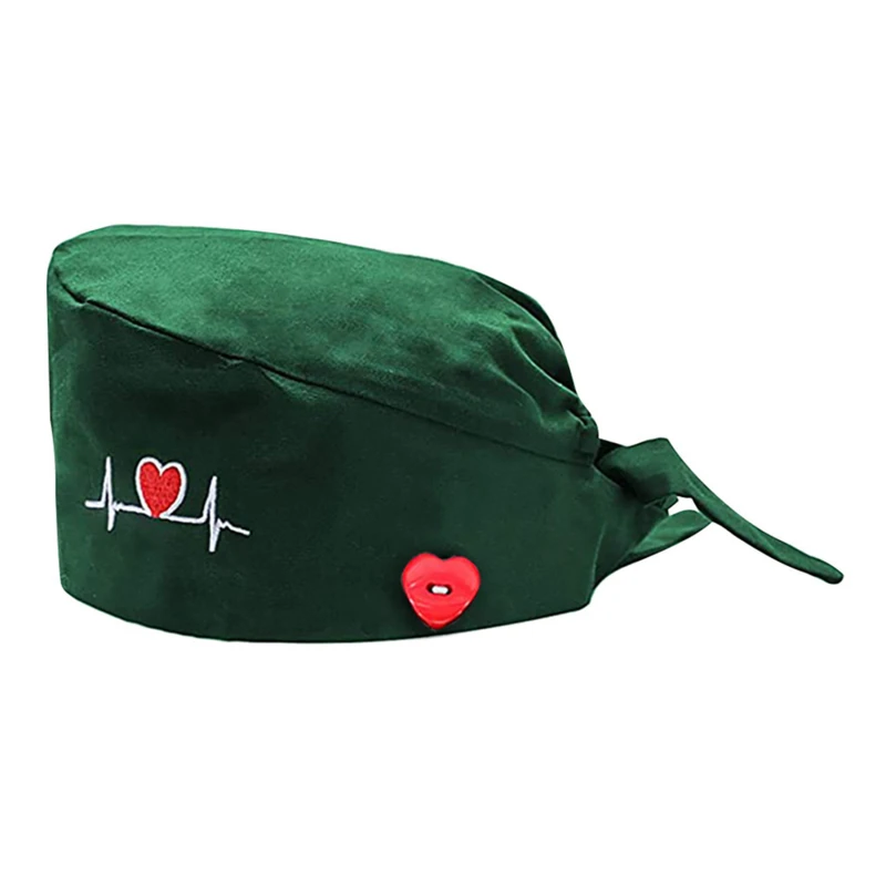 

Unisex Scrubs Hats with Button Women Men Heart Printed Reuseable Casual Hats Bandage Adjustable Caps Washable Working Caps