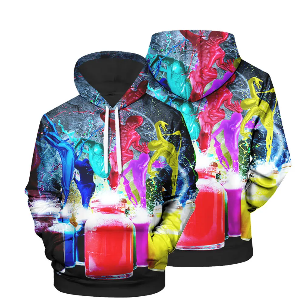

Men's Color Spray Paint 3D Digital Printing Top Casual Hooded Pullover