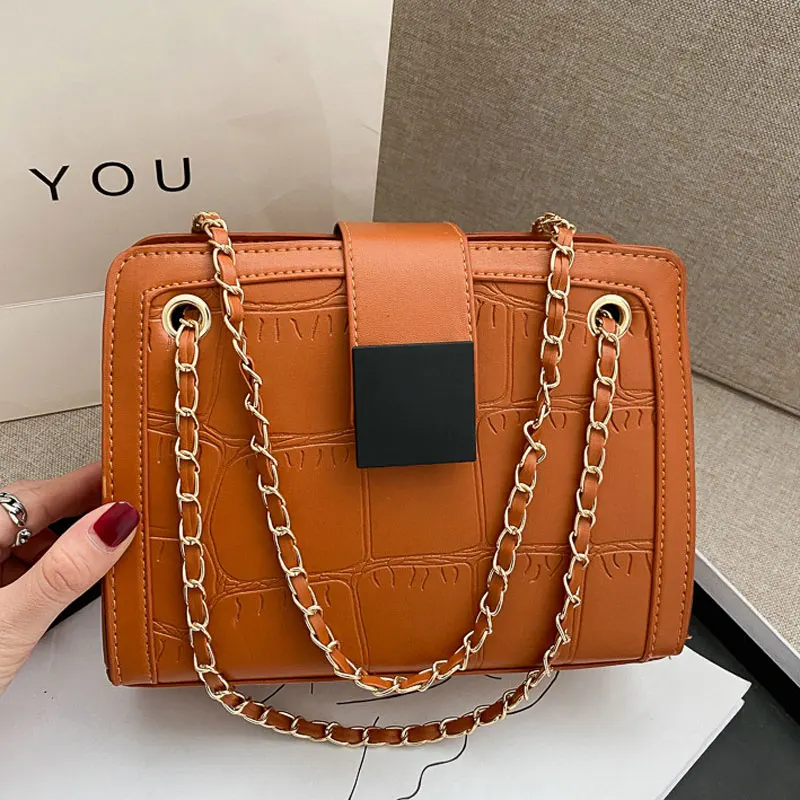 

Winter Retro Crocodile Pattern Handbags for Women Pu Leather Chain Strap Shoulder Bag Fashion Crossbody Female Bags
