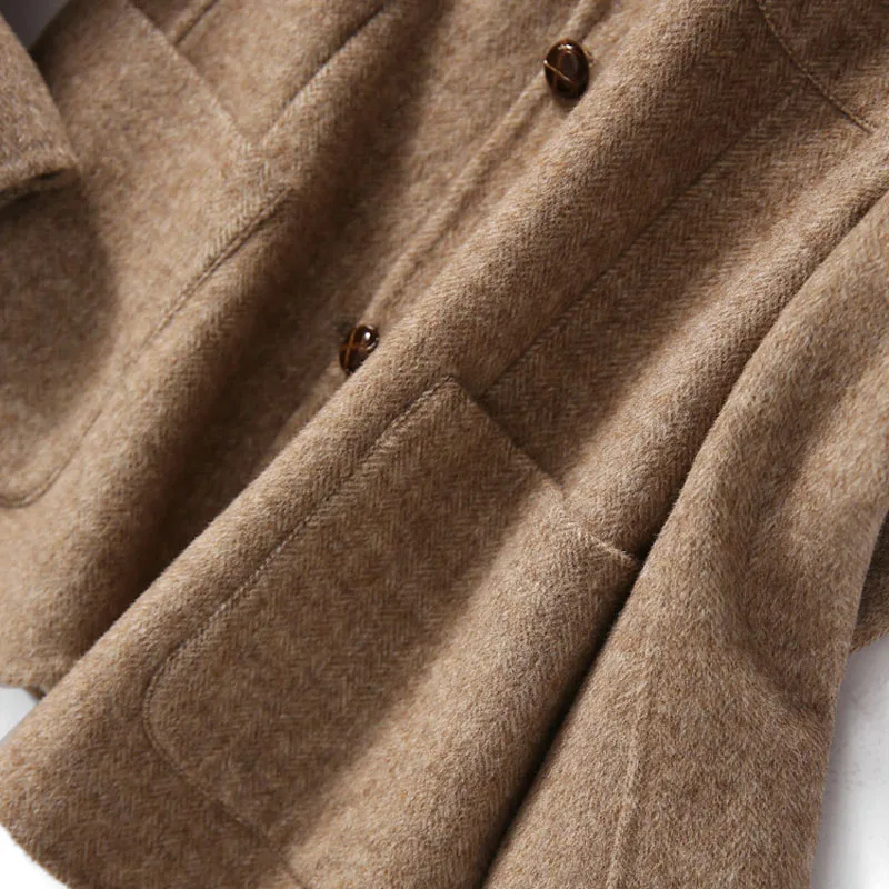 

Temperament Woman Retro British Style Senior Wool Coat 2021Spring New Girl Casual Texture Design Herringbone Comfortable Jacket