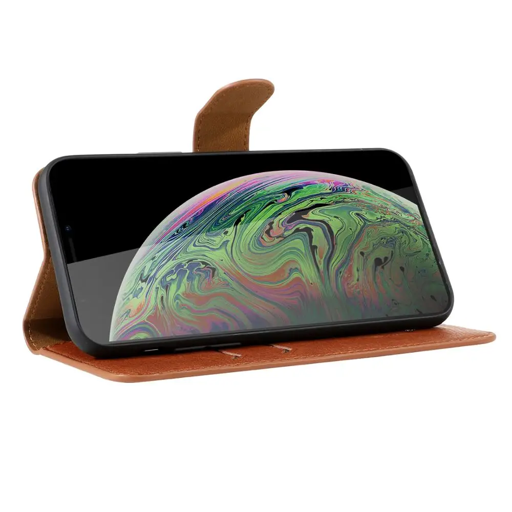 Роскошный кожаный чехол-книжка Litchi с отделением для карт и магнитной подставкой