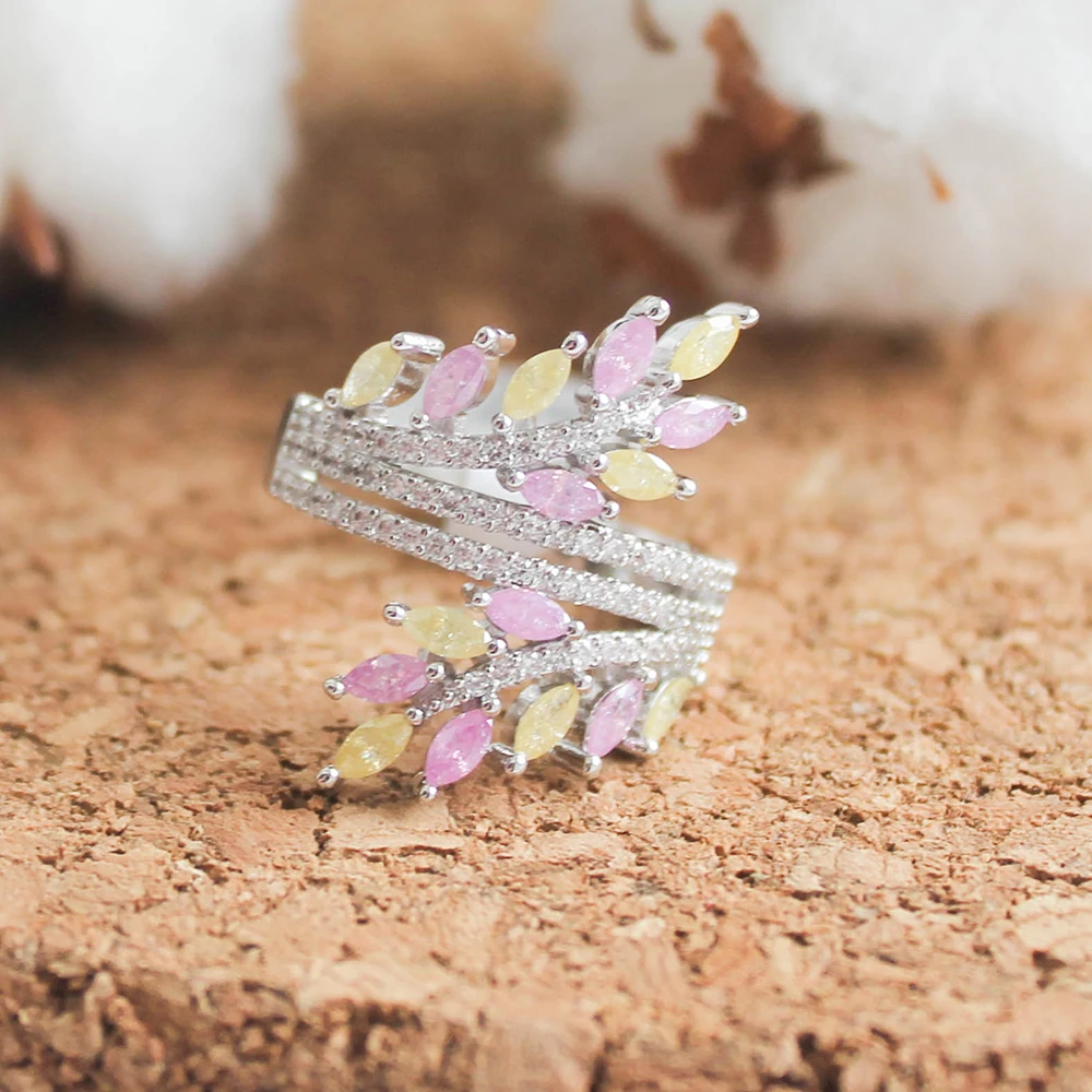 Модные Новинка 2021 красочные кольца пастельный розовый цвет шампанское кристалл