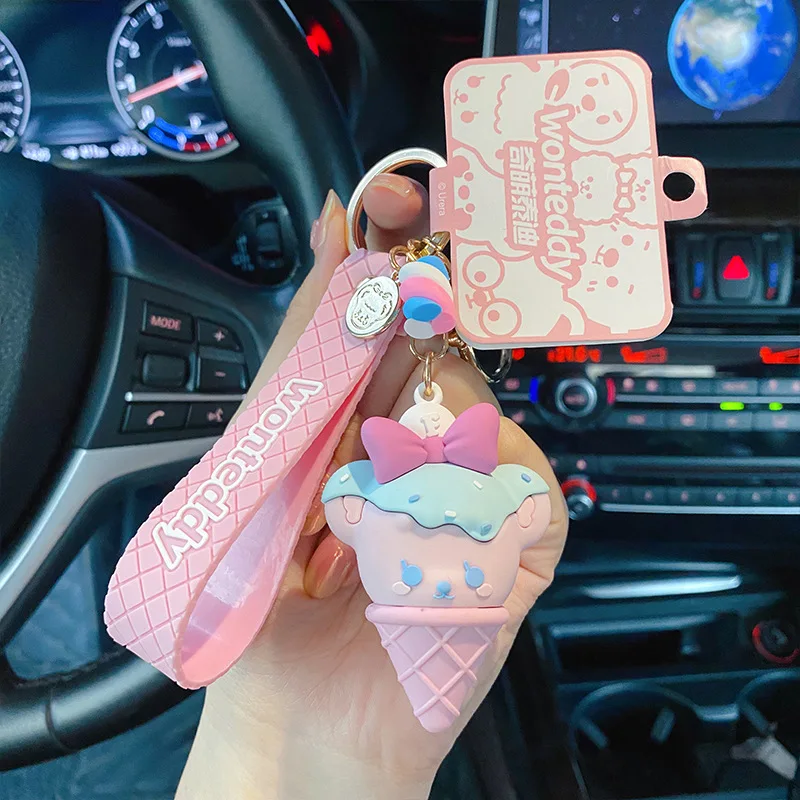 

Cartoon Teddy Ice Cream Keychain Lady Lovely Car Keyrings Pendant Bag Pendant Wholesale Gifts Candy Color Keychains Cute Cone