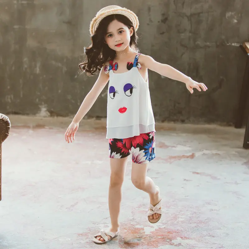 Комплект одежды для девочек милый комплект с большими глазами топ без рукавов