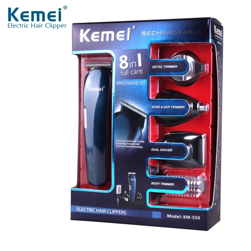 

Kemei 5 in 1 Rechargeable Hair Trimmer Titanium Hair Clipper Electric Shaver Beard Trimmer USB Chargeable Shaving Clippers 550