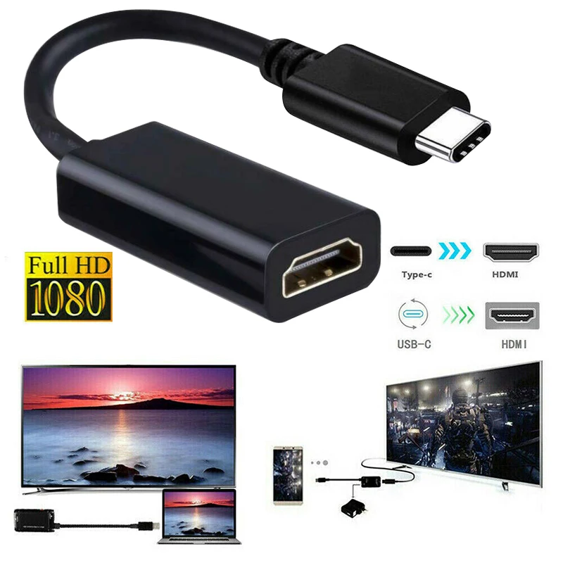 

New USB-C Type C to HDMI Adapter USB 3.1 Cable for Android Phone Tablet Black DOM668