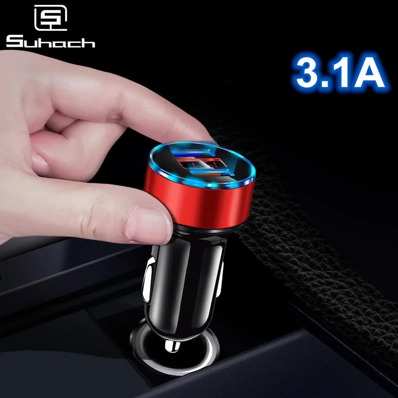 Автомобильное зарядное устройство Suhach с 2 USB портами и цифровым дисплеем 3.1А 18