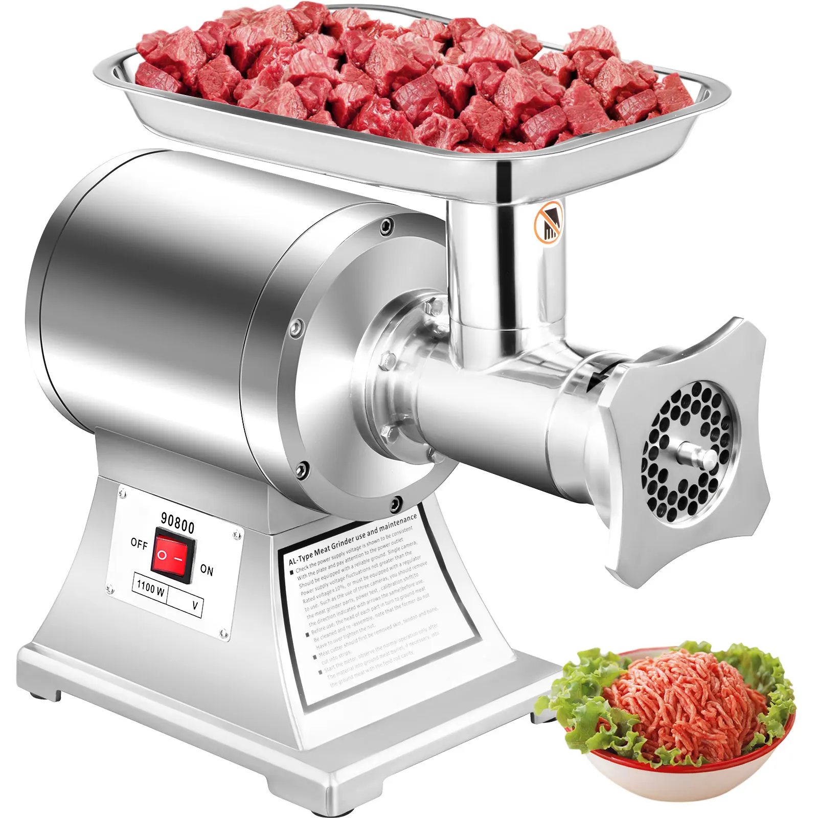 VEVOR мощный мясорубка машина электрическая 1100W Нержавеющая сталь коммерческий