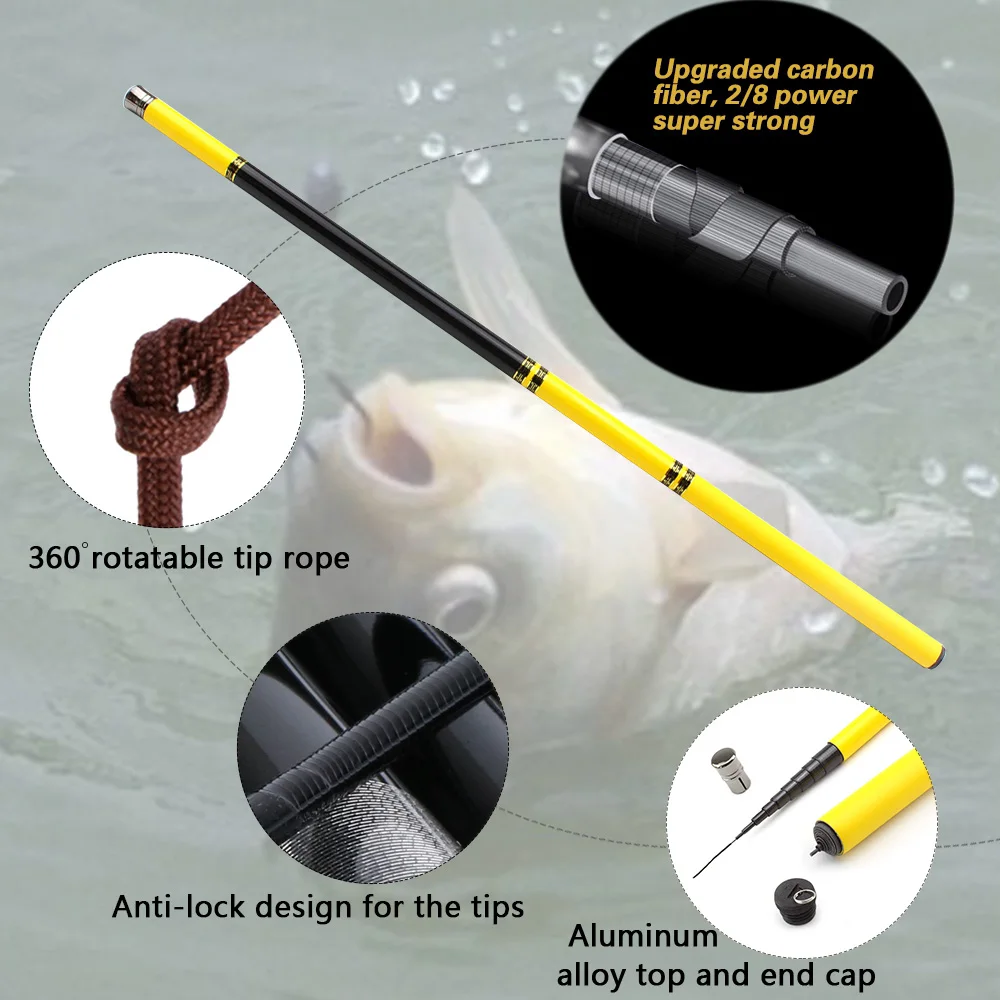 3.6m-7.2m Telescopic Carbon Fiber Super Hard Ultra Light Carp Fishing Pole Stream Rod Hooks and free 1-3 tips | Спорт и развлечения