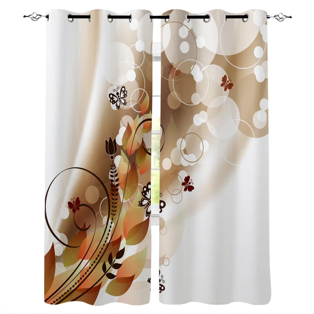 Занавески с принтом бабочек кругов цветов Листьев растений занавески для