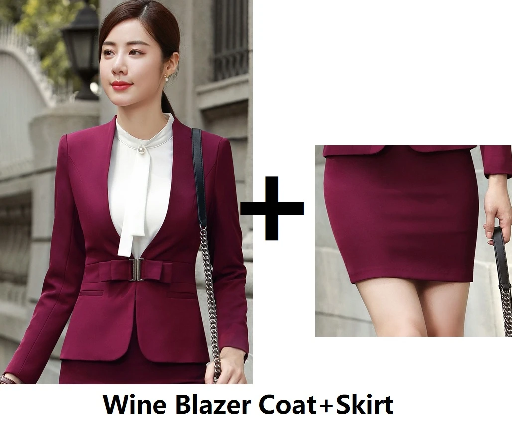 Wine Skirt Suits Модные винные официальные костюмы, дизайнерские профессиональные брючные костюмы с пиджаком и брюками для женщин, Офисная Рабочая одежда, блейзеры, комплекты - Цвет: Wine Skirt Suits