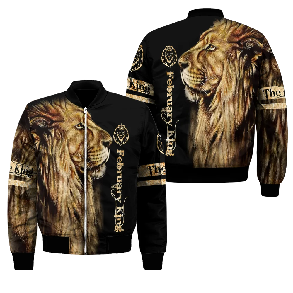 Custom name King Lion Bomber Jackets 3D Printed Jacket Women For Men winter autumn warm zipper coat Choose your month 02