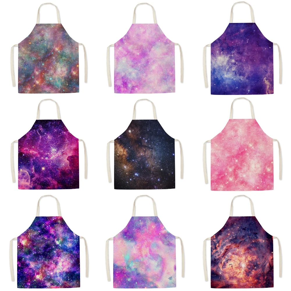 

Colorful Starry Sky Kitchen Apron 3D Galaxy Apron For Woman Man Sleeveless Cooking Baking Waist Bibs Household Cleaning Pinafore