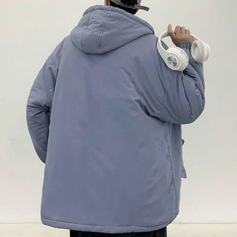 

Men Parkas Hooded Simple Warm Windbreaker Streetwear Loose All-match Hip-hop Mens Outwear Jacket Cargo Coat Fashion Casual Teens