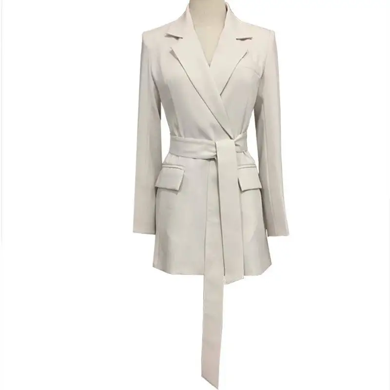 

2021 Spring Korean Vintage Blazer Women Loose Sashes Full Sleeve Outwear Blaser Femme Long Blazers Women Coats