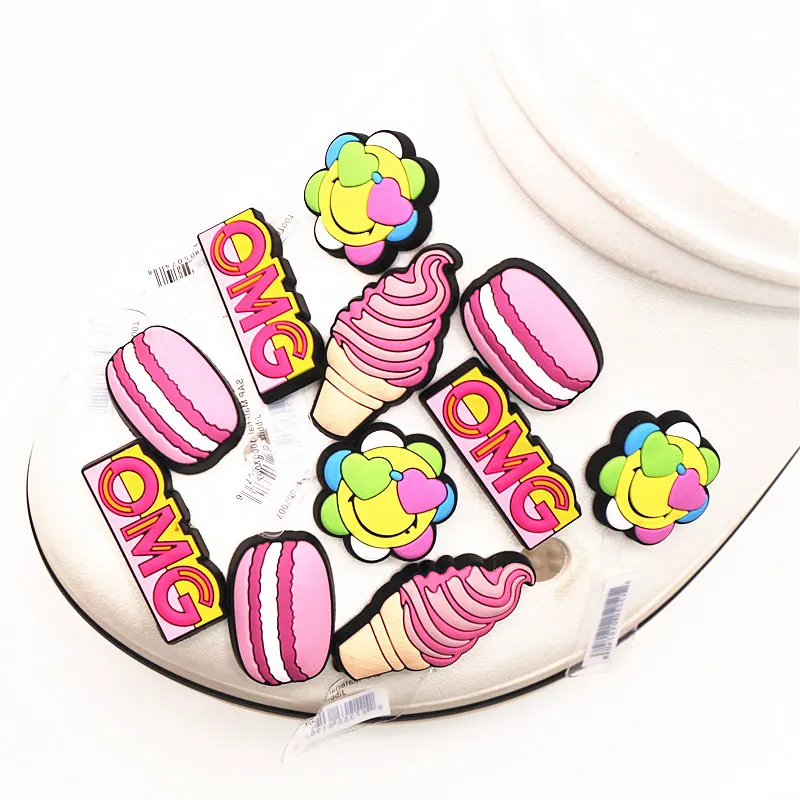 High Imitation Shoe Charms Accessories Smile Flowers/Pink Ice Cream/Pink macaron/OMG Shoe Decoration for jibz Kid's Party X-mas