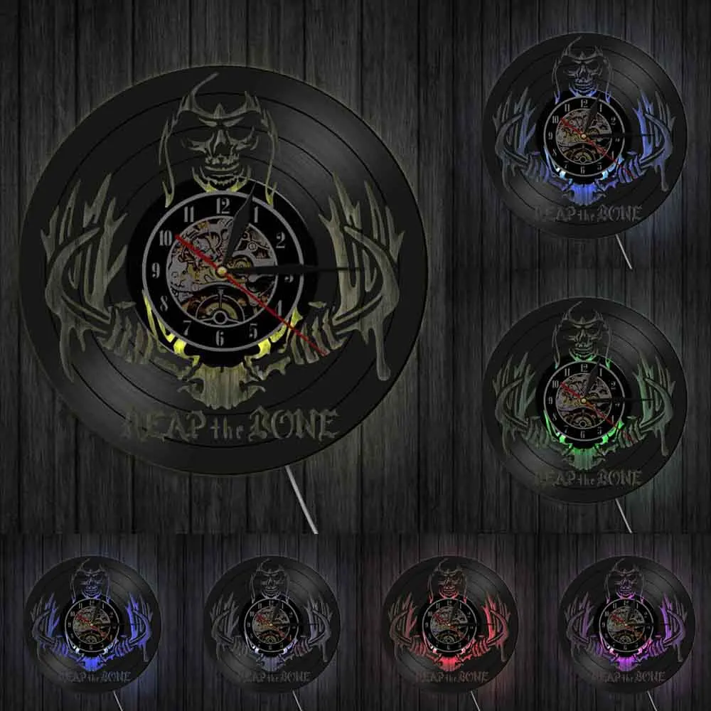 Настенные часы с виниловой пластиной и принтом в виде черепа | Дом сад