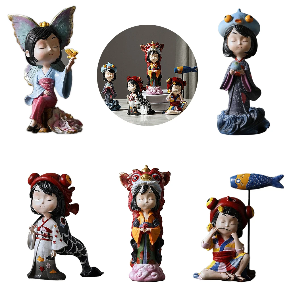 

Милые фигурки девушки Loulan, скульптура из смолы, кимоно, статуя девушки, коллекция, декоративные центральные части для дома, стол, столешница