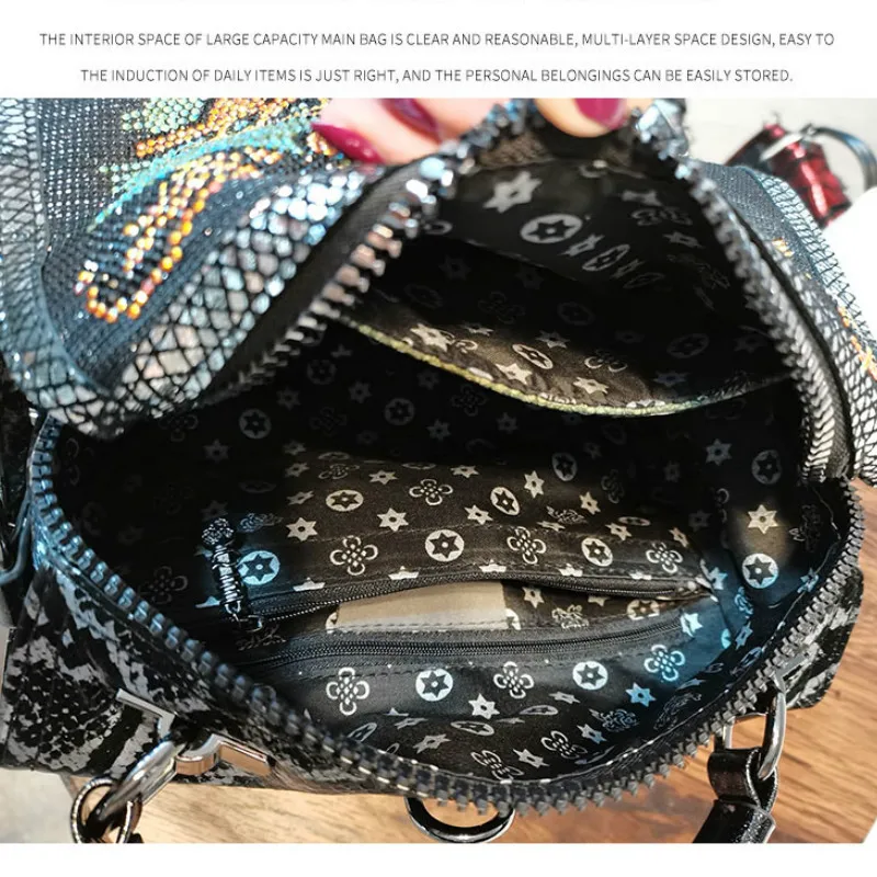 

New Rhinestone Women's Handbag Shining Sequins Crossbody Bags for Women Fashion Leopard Head