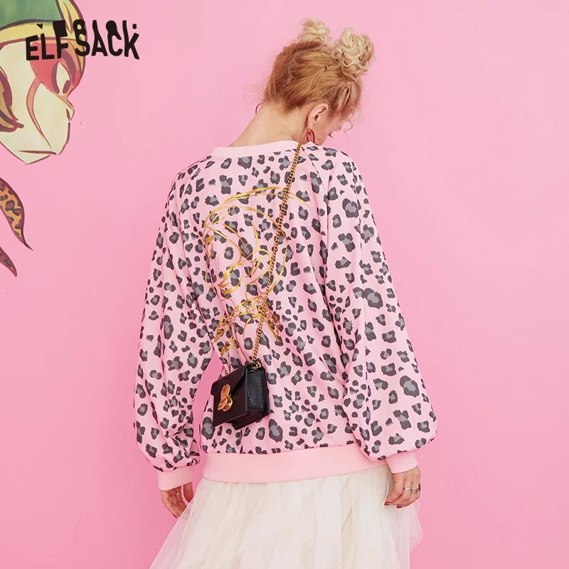 ELFSACK розовые женские свитшоты с леопардовым принтом осень 2019 новинка v-образный