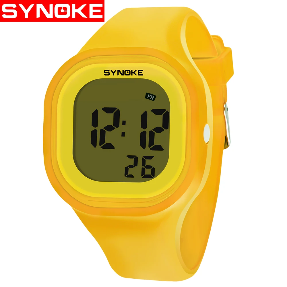 Yellow SYNOKE Новое поступление красочные модные детские часы для девочек и мальчиков наручные часы силиконовый светодиодный светильник цифровые наручные часы для девочек - Цвет: Yellow