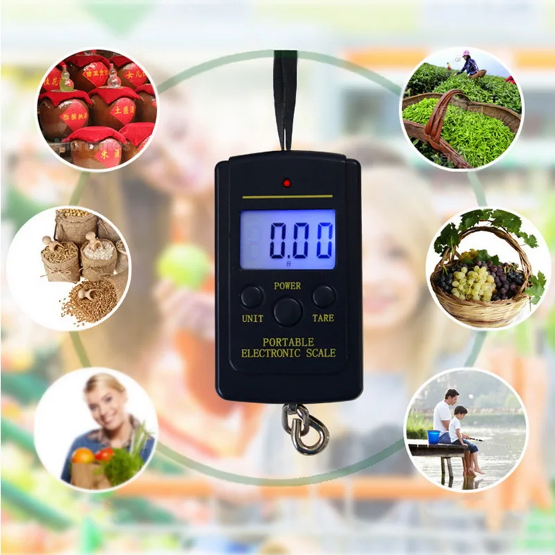 

Portable Digital Scale 40 Kg Mini Scale Digital Fishing Luggage Travel Electronic Scale Weighting Attachment Hook Black