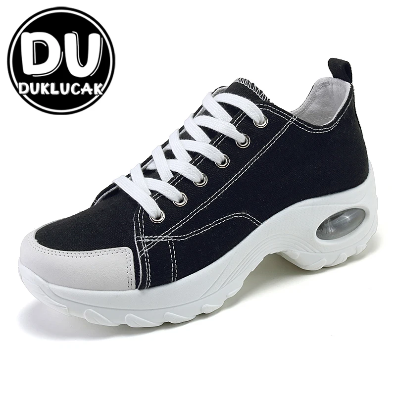 

Кеды женские на платформе, дышащие холщовые кроссовки на танкетке, с воздушной подушкой, повседневная обувь для бега, 2021