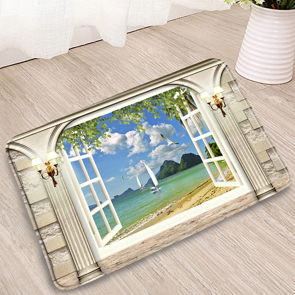 

Натуральный пейзаж, коврик для ванной, 3D Европейская Изогнутая Дверь, звездное небо, Цветочное поле, океан, цветы, растения, дерево, домашний ...