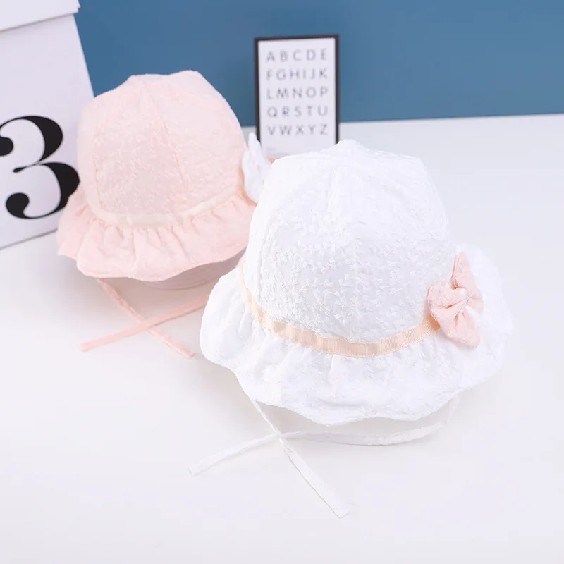 

2021 Newborn Baby Bowknot Ribbon Style Bucket Hat Baby Sun Hat Kids Boy Girl Bucket Hat Infant Baby Panama Hat Beach Caps Beanie