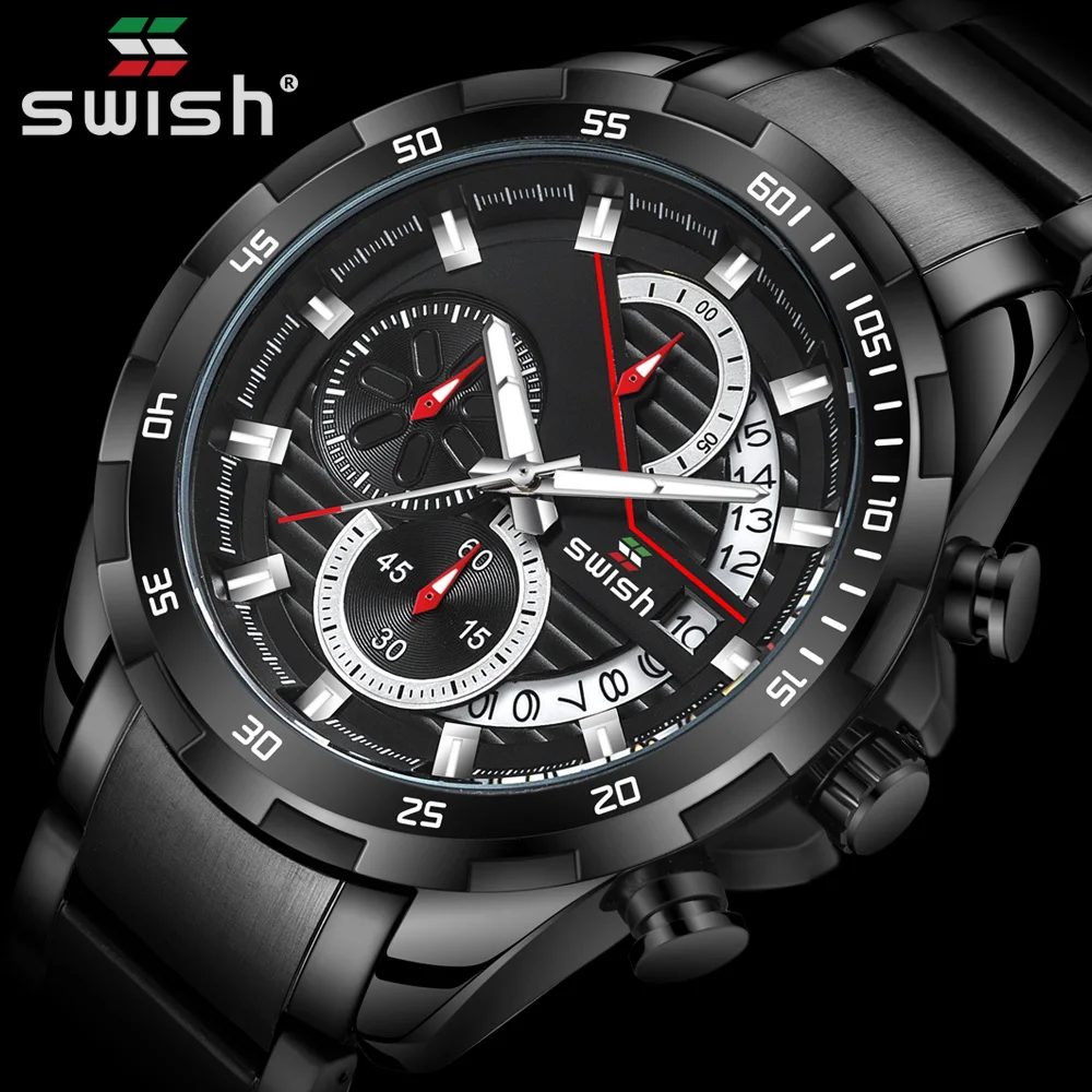 SWISH 2020 Stainless Steel Watch for Men Luxury Casual Quartz Mens Watch Analog Digital Watch Waterproof Wristwatch Reloj Hombre fashion mens watch stainless steel dragon dial wristwatch luminous analog quartz watch man bracelet watch for father s day gifts