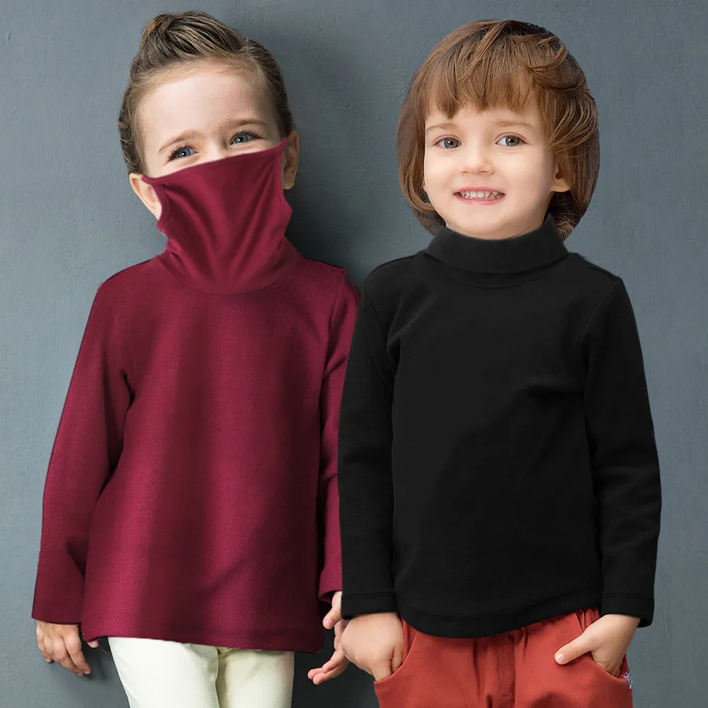 Модная Однотонная футболка одежда Детская с длинным рукавом для маленьких