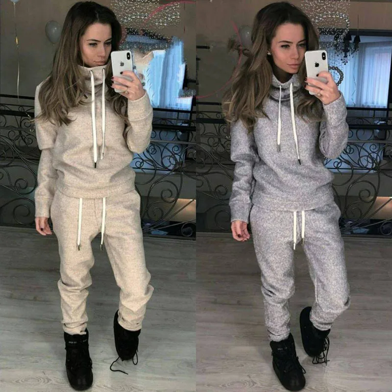 

Women New Fashion Hoodie Sport Sets Tracksuit Long Sleeve Pullover Hoodies Sweatshirt Tops+ Lacing Long Pants Ladies Casual Suit