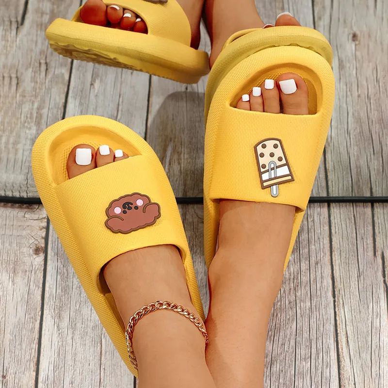 Женские тапочки на платформе с открытым носком летние мягкие Нескользящие