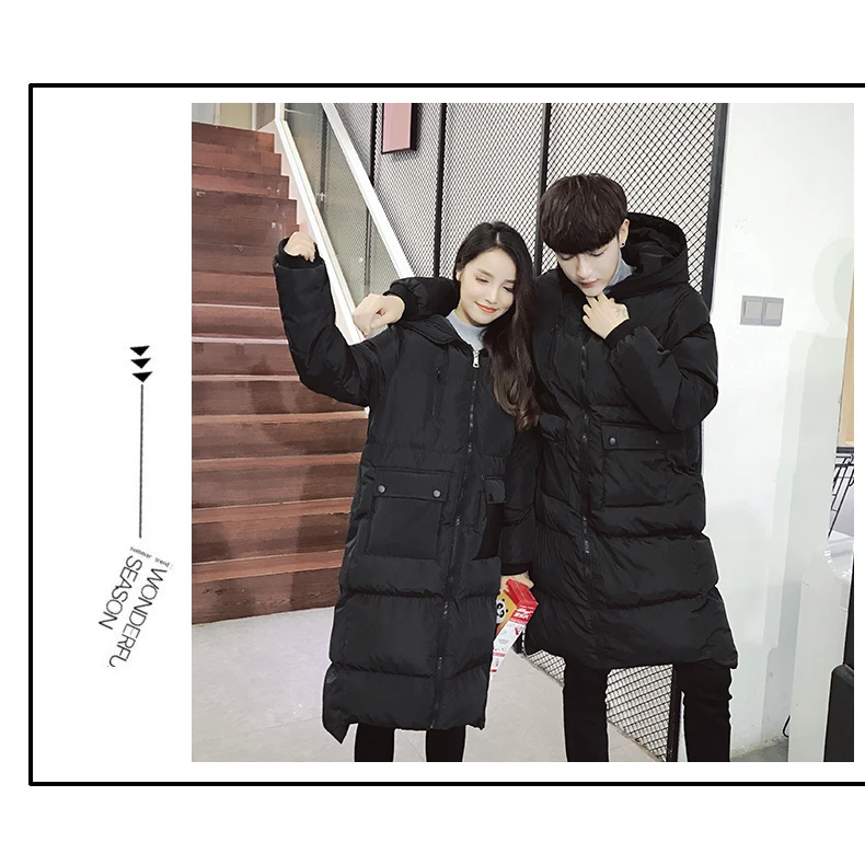 Couples Korean Slim men and women models over knee thickening long down jacket coat cotton men's cotton jacket winter Parkas