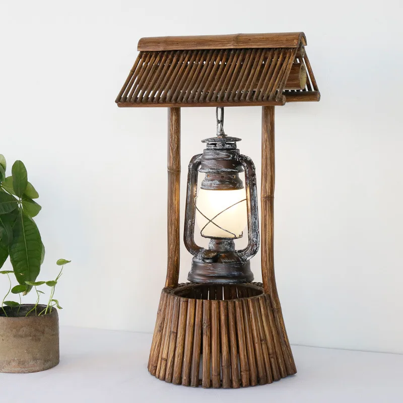Настольная лампа в американском стиле из бамбука античная керосиновая для