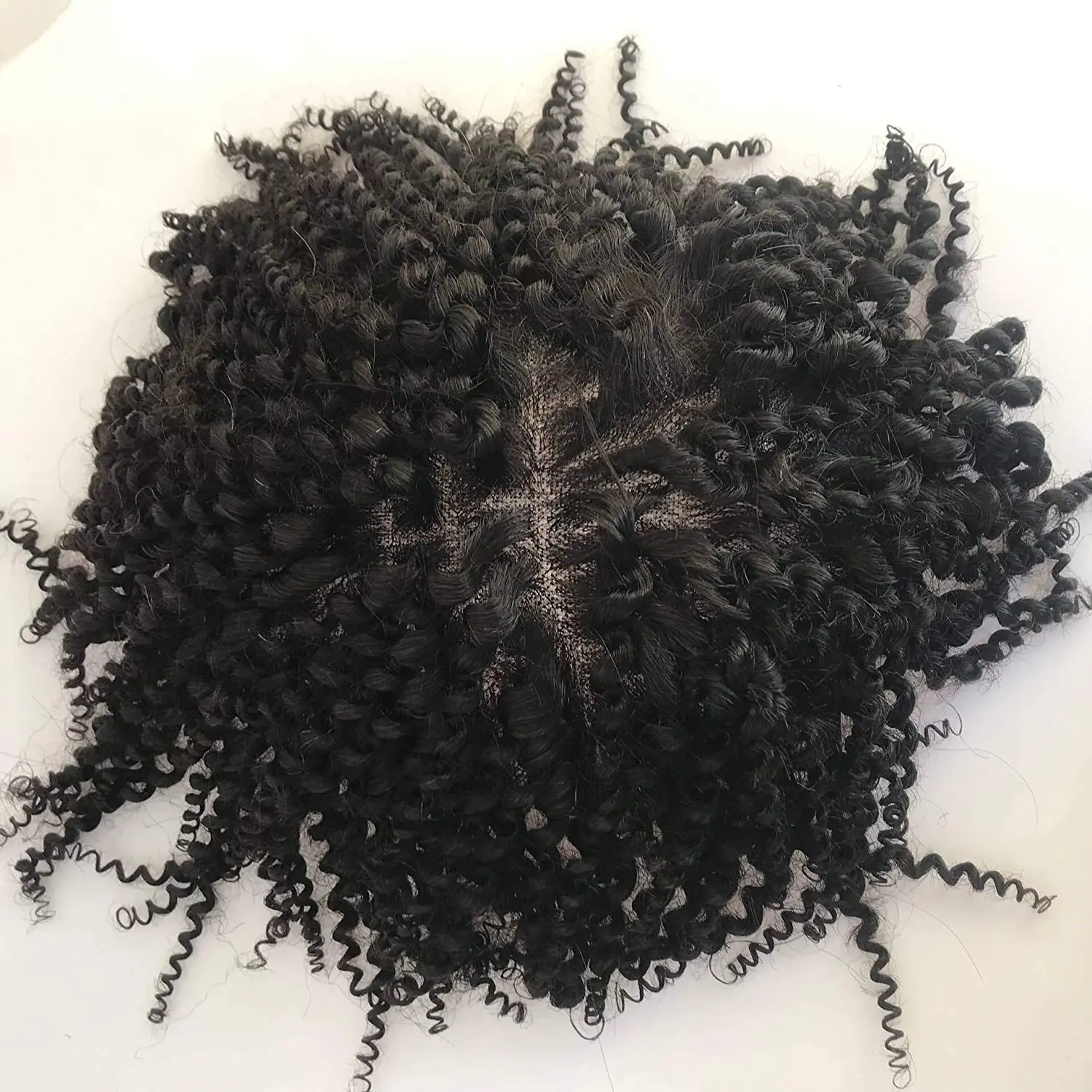 

Men's Toupee for Black Men Curly Toupee 8x10'' PU And Mono Lace System 100% Human Hair With 1B Color Toupee Hairpiece